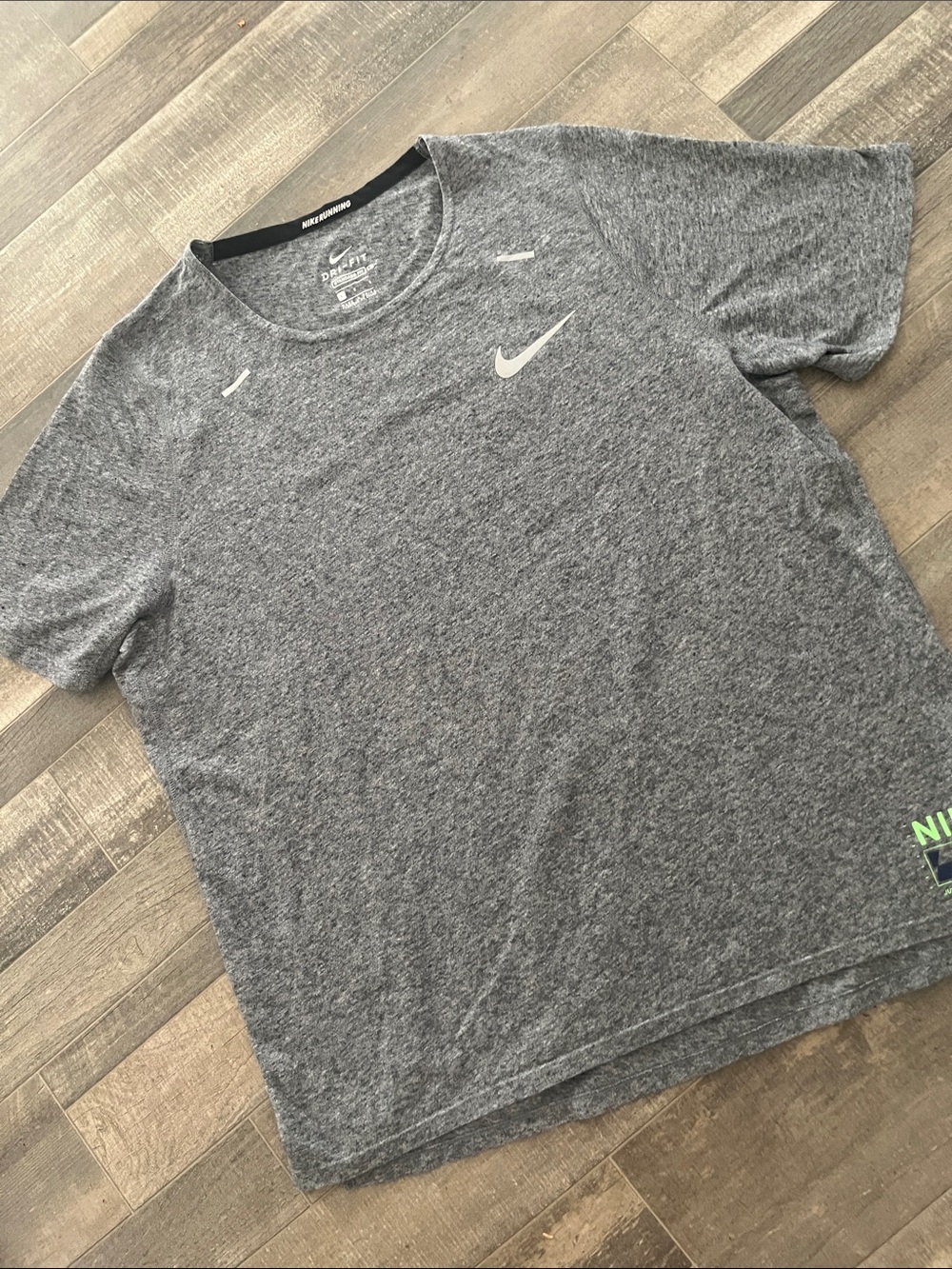 Nike Gray Heather Dri-FIT Short Sleeve Tee with Neon Logo